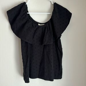 Style & Co. Womens off the shoulder Swiss dot black top size XS.